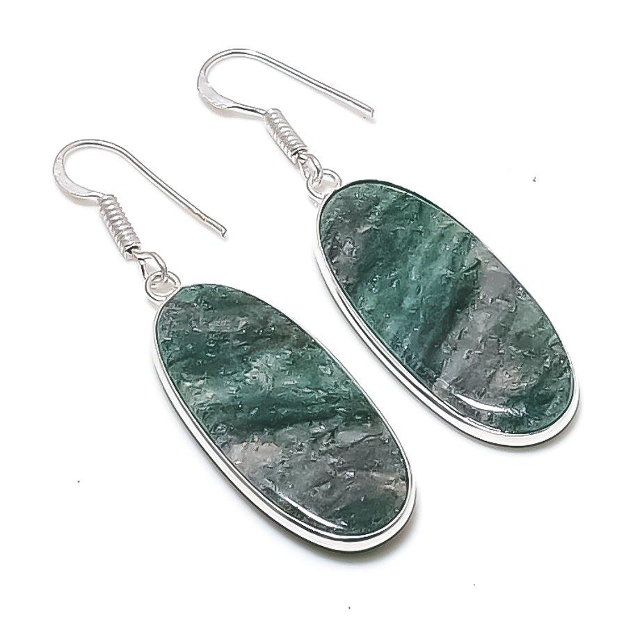 Натуральный Зеленый Авантюрин Камень 925 Стерлинговое Серебро Украшения Серьга 2,05  AEE-10902