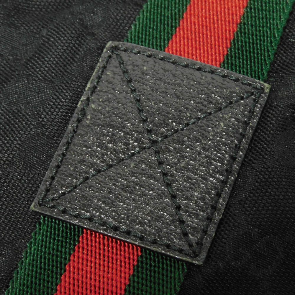 Used 9539 GG Canvas Tote 189669 7924 A4 Cotton Calfskin Web Stripe Green Red Logo Embossed Black Unisex from Japan
