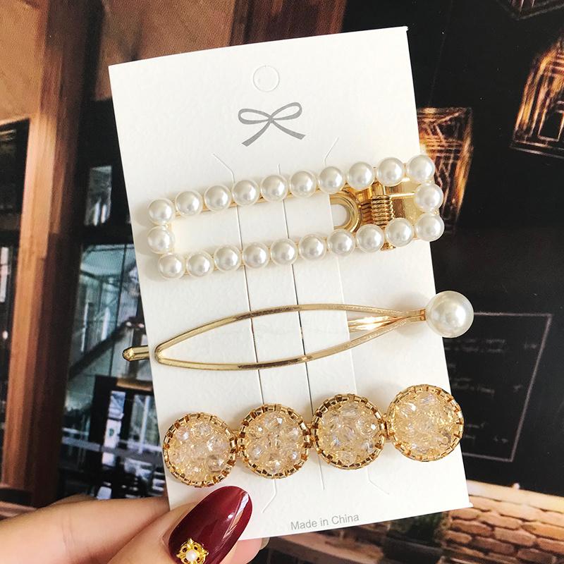 1 Set Geometric Flower Pearl Hair Clip Pin For Women Hairpins Fashion Acrylic Barrettes Hairgrips Hair Accessories Girls Jewelry