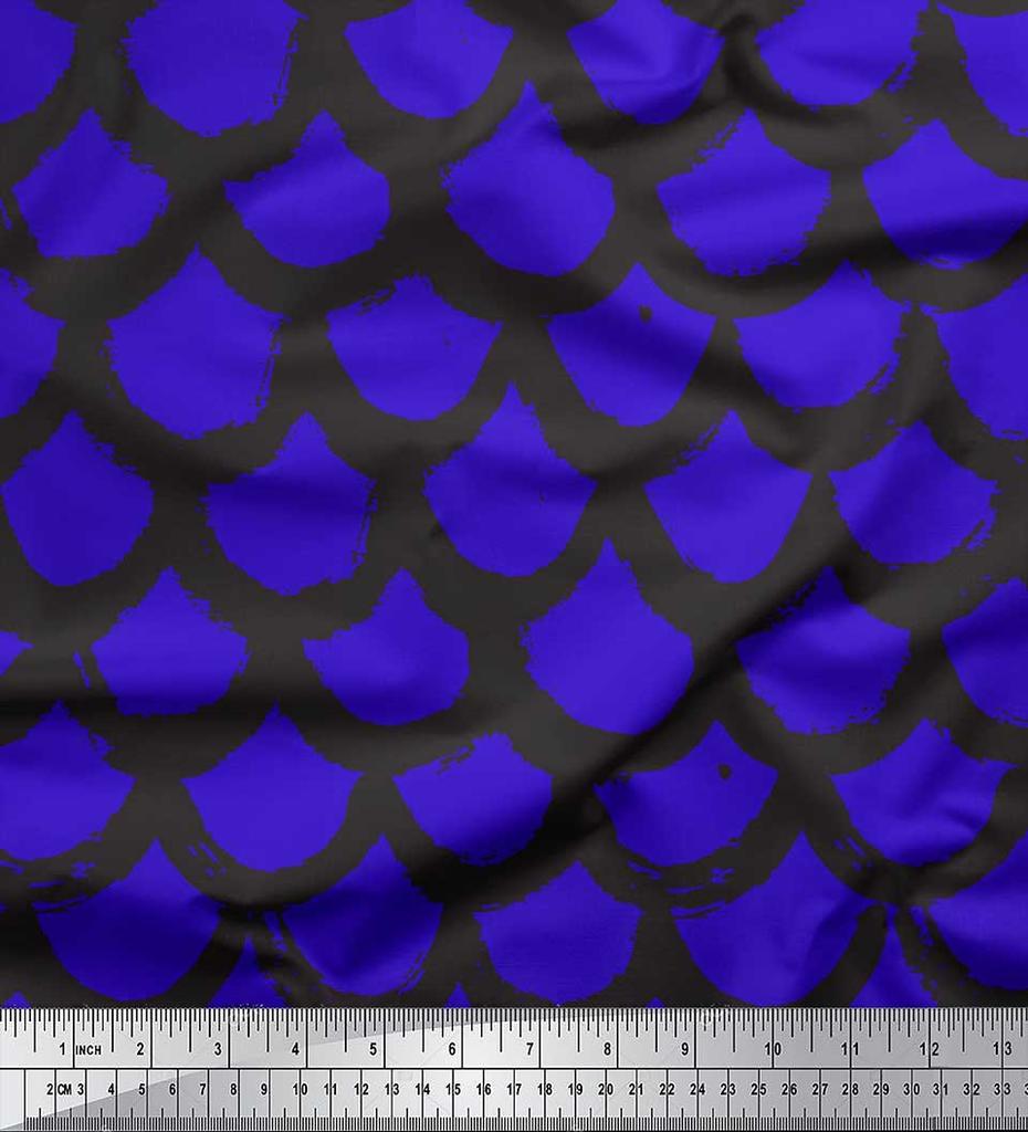 Soimoi Blue Japan Crepe Satin Fabric Fish Animal Skin Decor Fabric Printed Metre 42 Inch