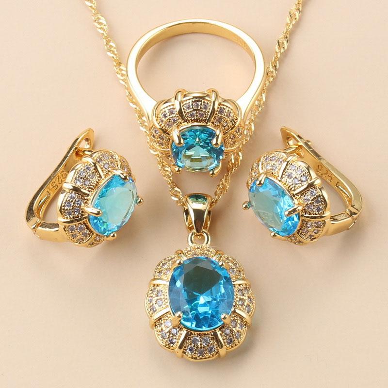 New Fashion Occident Style Black Zircon Luxurious Gold Plated  Necklace Jewelry Sets For Women Clip Earrings And Ring