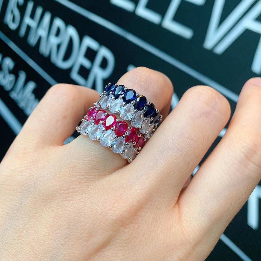 High Imitation Red Treasure, Sapphire Ring, Light Luxury Wide Row Ring