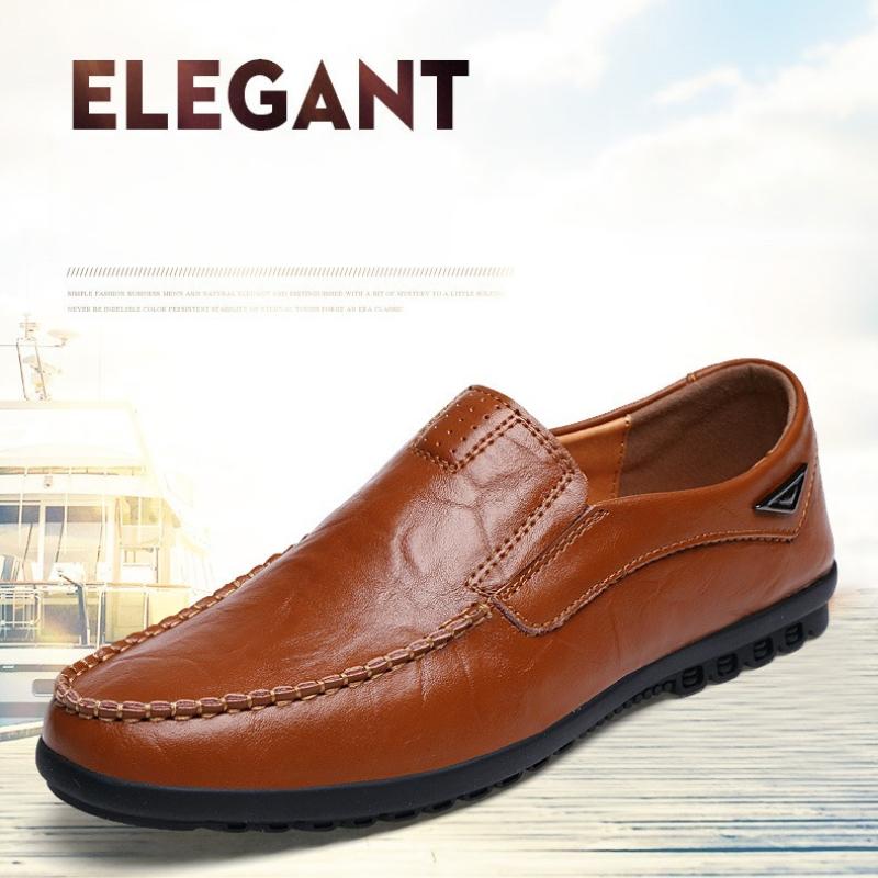 Men'S Wide Width Genuine Leather Loafers Handmade Stitching Comfortable Driving Shoes Soft Sole Slip-On Moccasins Casual Shoes