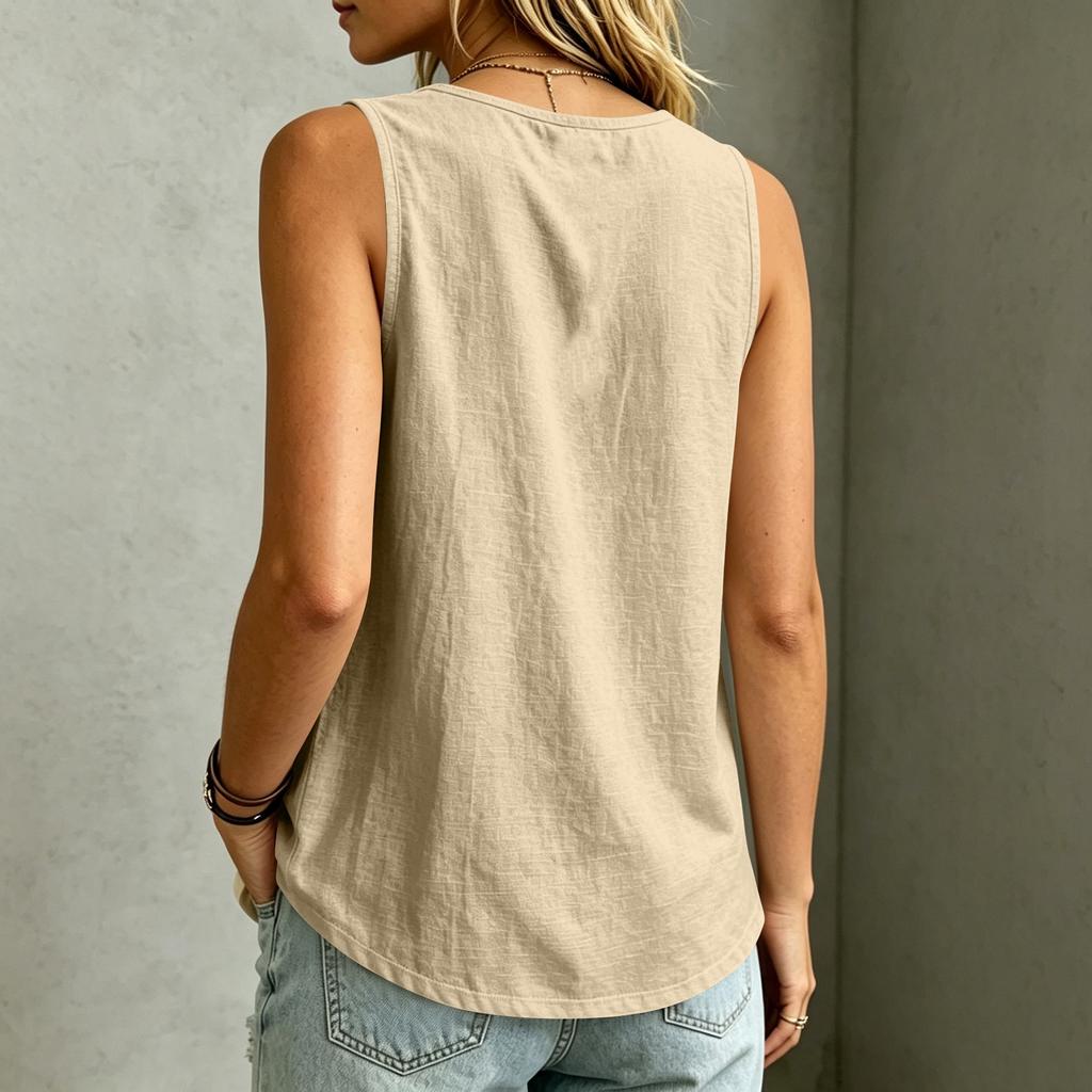 Women's Summer Sleeveless Top Round Neck Solid Color Casual Loose Fit Lightweight Blouse for Outdoor Indoor Wear