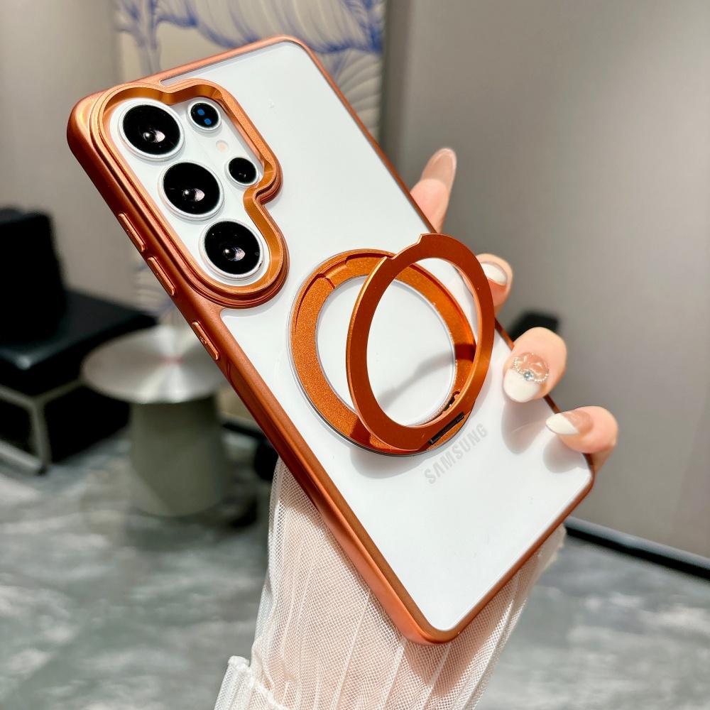 Plating For Magsafe Hidden Holder Clear Phone Case For Samsung Galaxy S26 S25 Ultra Shockproof Magnetic Wirelesss Charge Cover