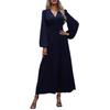 Women Dress Autumn Winter Women's Lantern Sleeve Dress Smocked Design High Slit Elegant Long Sleeve Midi Dress