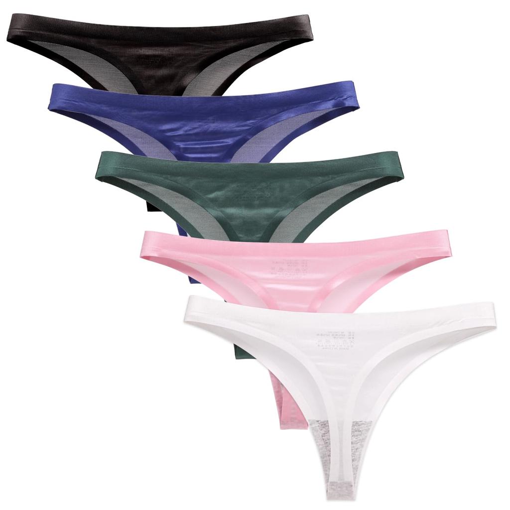 AILIWINA Ice Silk Sexy with Lace Beautiful Hip Underwear of Women's T-Back Panties, Fabric, T-Shorts Belt, Non-Slip, Shape, Women's (Set 5)