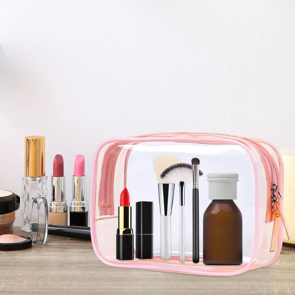 Transparent cosmetic bag travel toiletry organizer pink