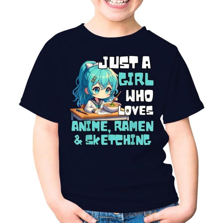 Just A Girl Who Loves Anime Ramen and Sketching Japan Kids Shirt Gift for Girl Boy S