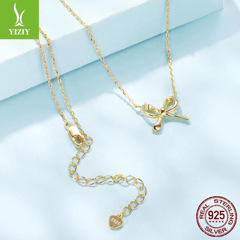 Simple Temperament Bow Necklace Collarbone Chain Versatile Classic S925 Sterling Silver Necklace Jewelry