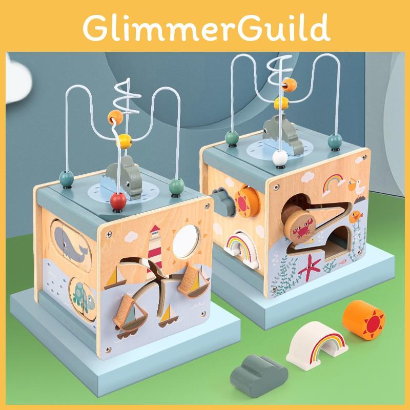 Wooden Ocean Game Box With Marine Bead Maze And Sliding Track For Toddler Learning And Development