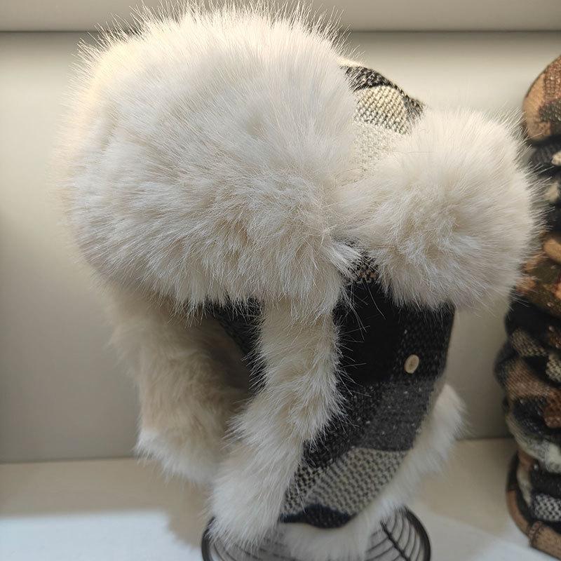 Vintage Plaid Lei Feng Hat Children's Winter Outdoor Cycling Thickened Velvet Thermal Hat Northeast Snow Ear Protection Hat
