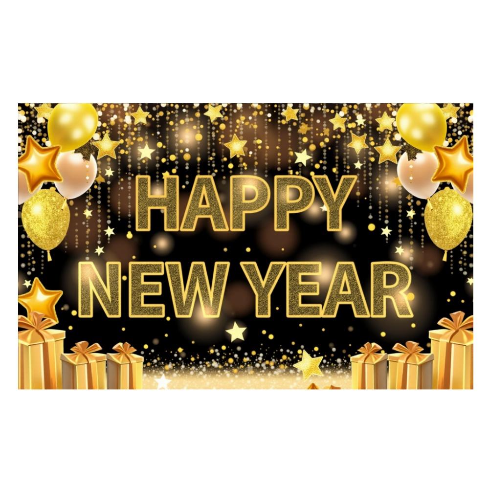 2025 Happy New Year Theme Party Background Fireworks Golden Banner Decoration New Year Celebrate Family Party Photo Supplies