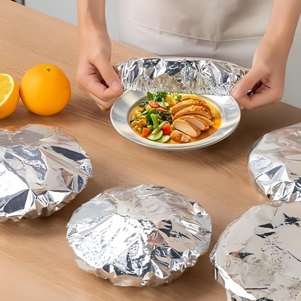 10Pcs Reusable Aluminum Foil Bowl Cover Food Grade Refrigerator Accessories Saran Wrap Fresh-keeping Plastic Bag Winter Warm