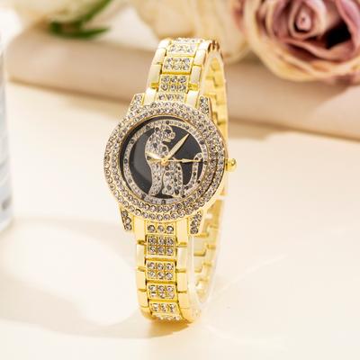 Dámské náramkové hodinky s kamínkovým leopardím vzorem Quartz Watch Dámské hodiny