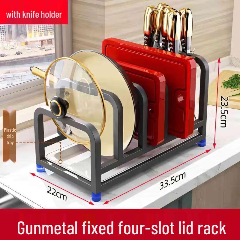 Stainless Steel Knife & Pot Lid Organizer with Drip Tray