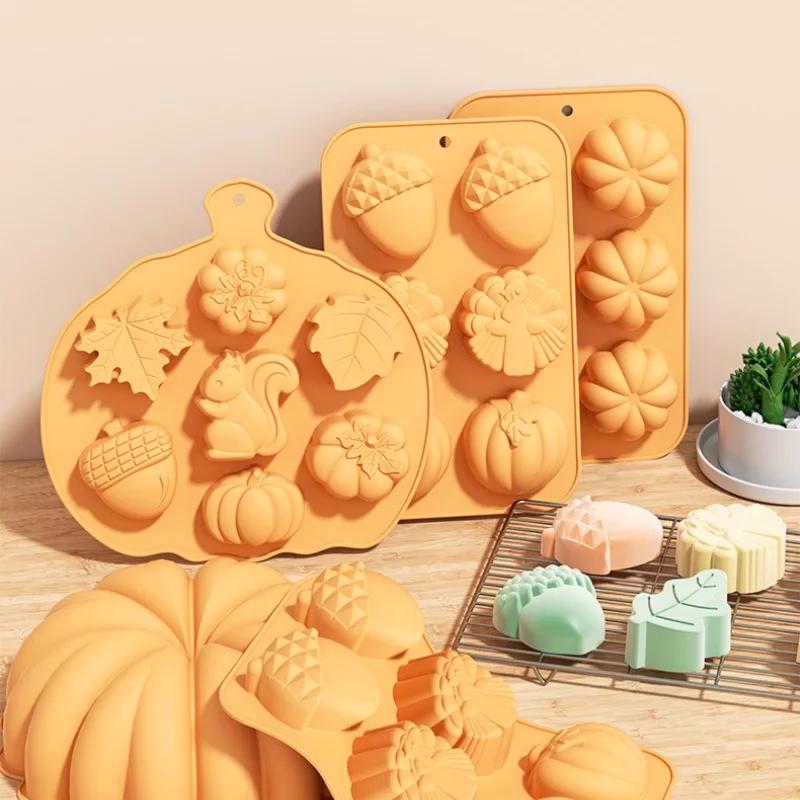 Silicone Cake Mold Set for Harvest Festival Pumpkin&Leaf Shapes Chocolate Mold Perfect for DIY Soap&Cold Process Baking Projects