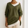 Autumn Winter Loose Casual Fake Two Pieces Sweatshirt Women Long Sleeve V-neck Pullover Top Female T-shirt Tee