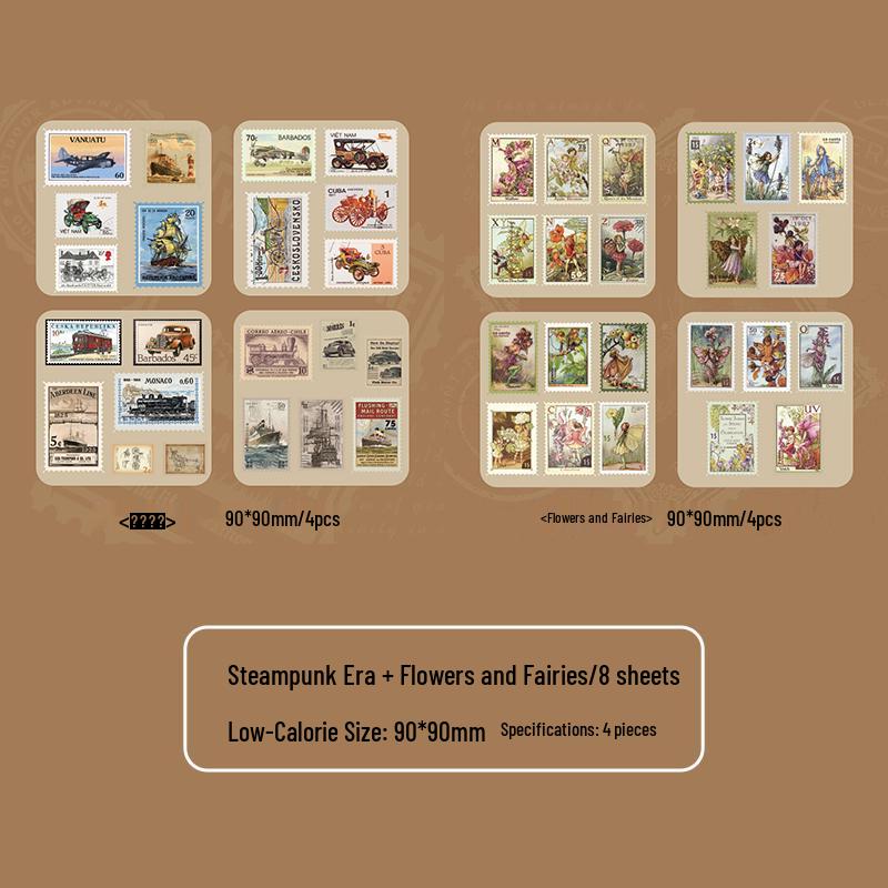 Vintage Literarische Zeitschriften & Postkarten Aufkleber: Amerikanische Briefmarken, Ölgemälde, Architektur des Dampfzeitalters