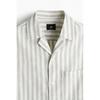 H M Regular Fit sHort Sleeve Linen Blend sHirt Green wHite Stripe