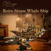 1979Pcs Retro Steamship/Mechanical Whale Ship Building Blocks Set With Lights, Desktop Ornament, Assembly Toy, Birthday Gift