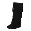 Plus Size Frosted Suede Material Three Sections Of Tassels Fine Stripes Flat Bottomed Sloping Heels Retro Midsole Boots