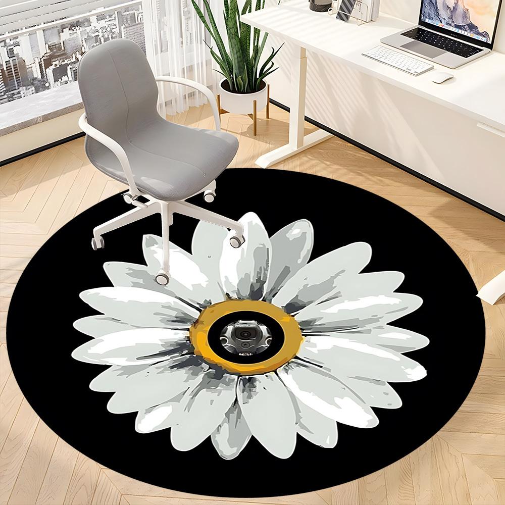 1pc Daisy Flower Print Carpet for Office Non Slip, Round Carpet, Soft & Comfortable, Carpet for Office, Lightweight Round Floor Mat