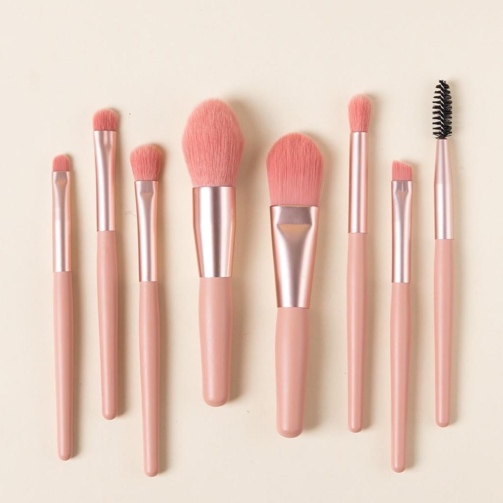 Macaron 8-Piece Travel Makeup Brush Set: Includes Blush & Eyeshadow Brushes – Perfect for Beginners