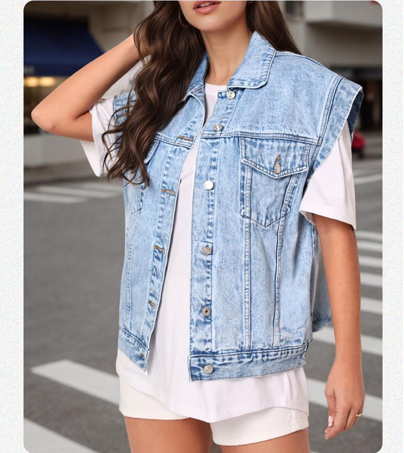 

Минималистичный повседневный джинсовый жилет - Женский универсальный приталенный классический стиль 2XL синий