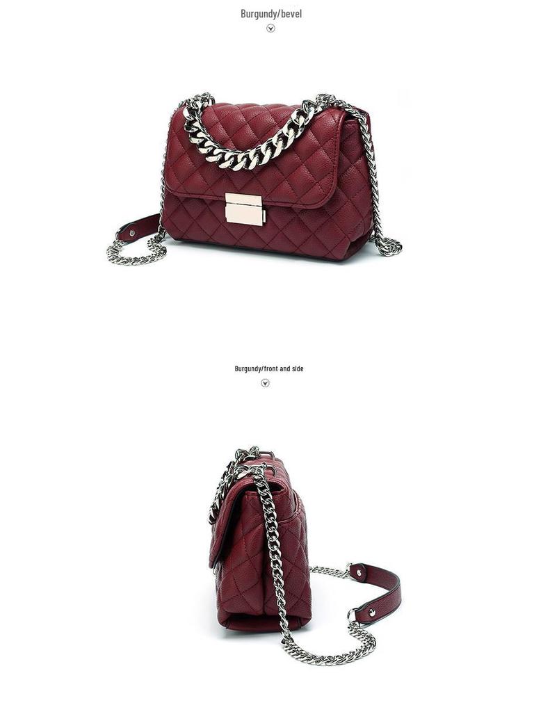 Korean Soft Leather Diamond Chain Crossbody Bag - Women's Trendy, All-Match, Small Square Design with Lock