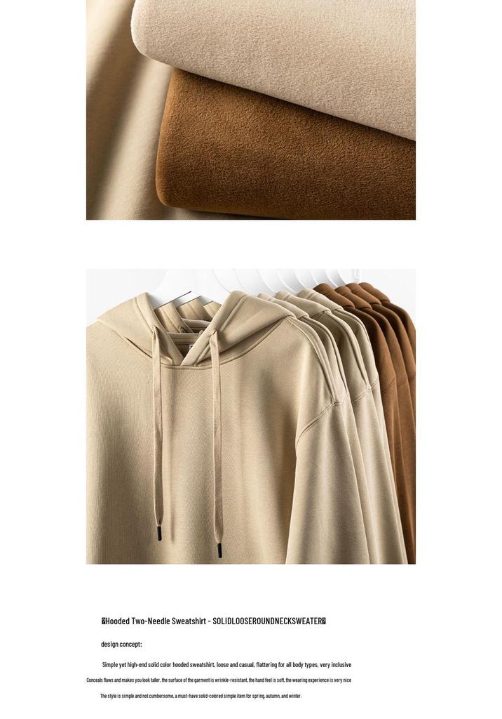 Unisex Retro Japanese Earth-Tone Fleece-Lined Heavyweight Hoodie