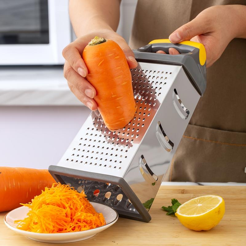 4-Sided Stainless Steel Vegetable Grater, 9-Inch Multi-Functional Stand-Up Kitchen Tool with PP Handle for Cheese, Fruits, Vegetables