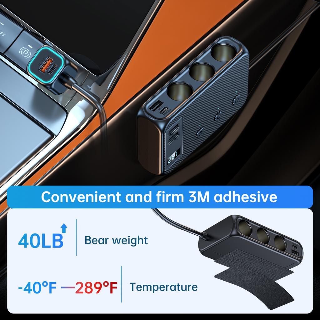 171W Autoladegerät-Adapter 9 in 1 Steckdosenverteiler PD30W/QC 3.0 Unabhängige Schalter 12V/24V DC-Ausgang