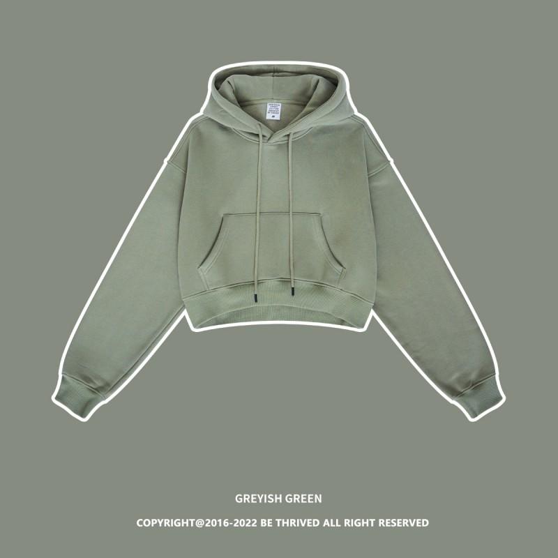 Women's Autumn and Winter Plus Cashmere Solid Color Hoodie Spice Girls Miss Umbilical American Pullover Top