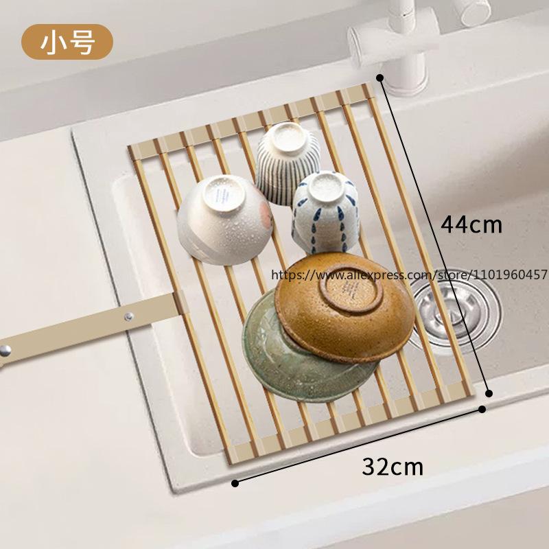 Stainless Steel Foldable Kitchen Sink Drainer Retractable Roll-Up Rack for Dishes Bowls Plates Draining Basket