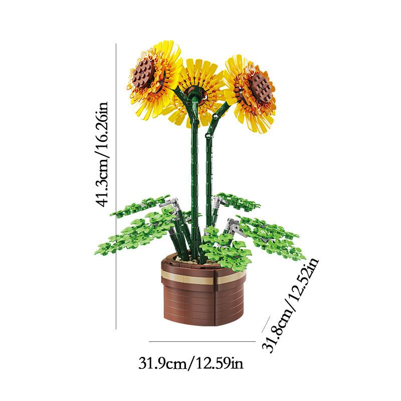 

A holiday gift given to oneself as a potted indoor decoration of building blocks, simulated flowers, and sunflowers