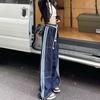 Women's Elastic Waist High-Waist Loose Straight Leg Jeans with Drape - Spring Style Slimming Wide-Leg Pants