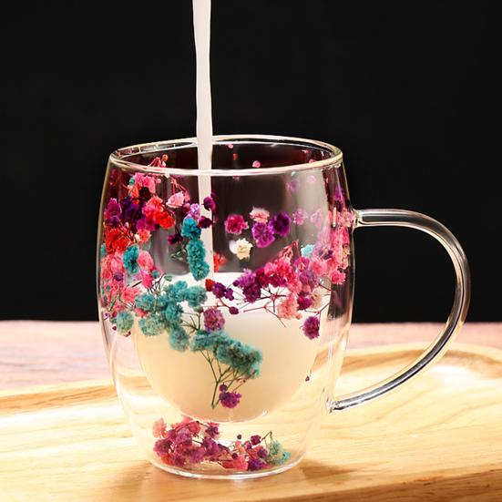 Double Wall Glass Insulation Flower Pattern Cup Tumbler Unique Coffee Mug Heat Insulated Heat Resistant