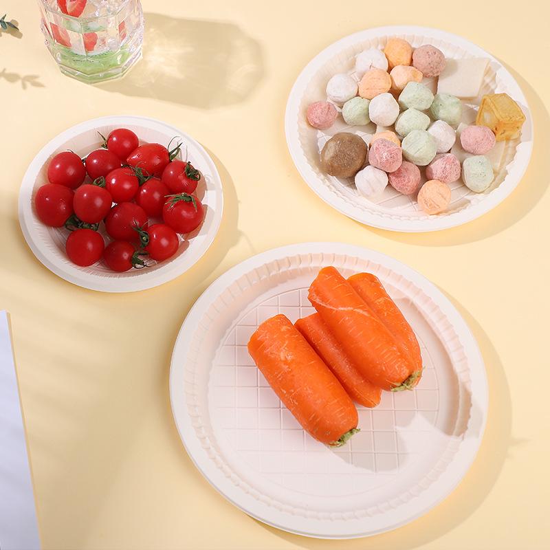 Biodegradable Thickened Starch Plastic Round Plates for Fruits, Cakes, and Desserts.