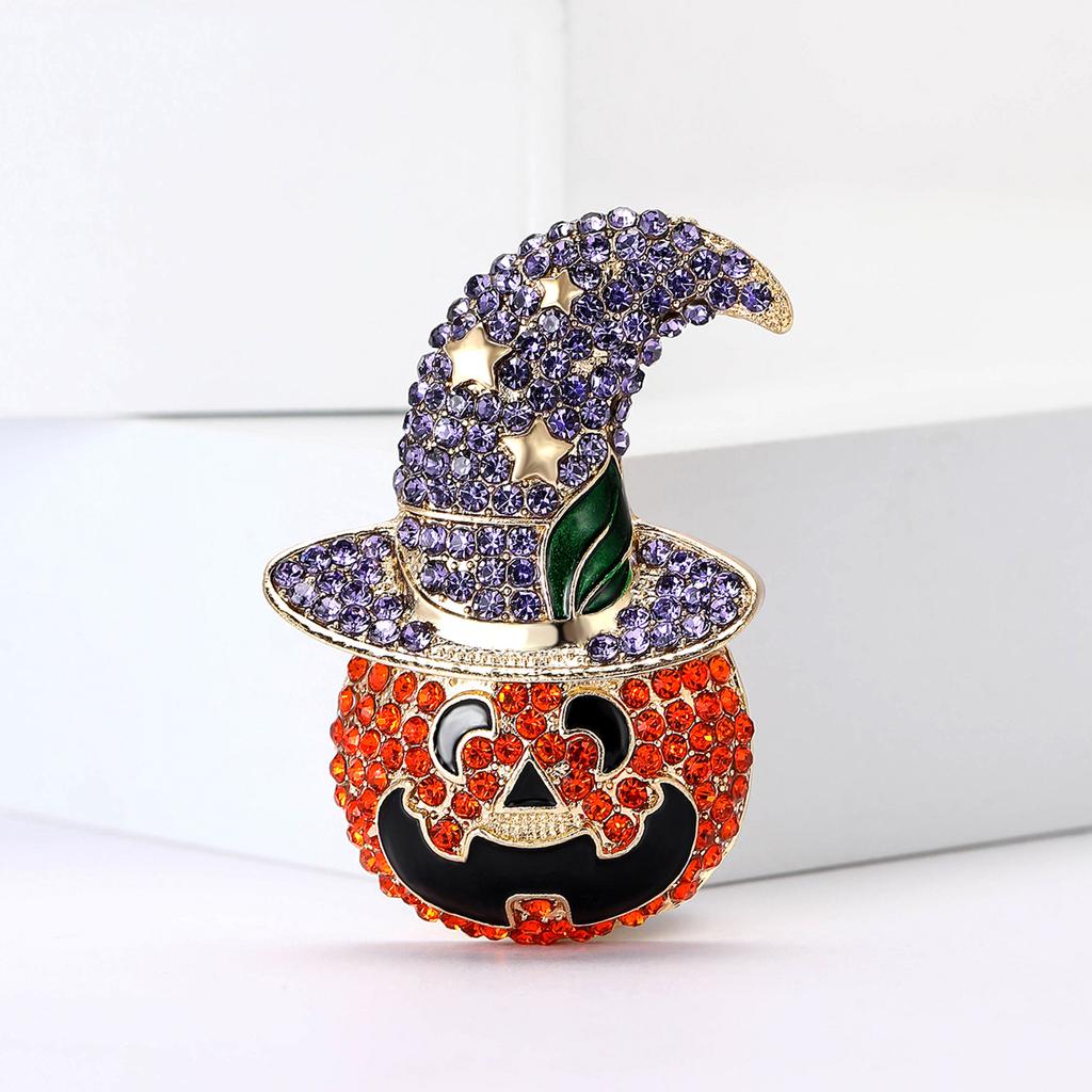 Delicate Alloy Rhinestones Pumpkin Wizard Brooch Halloween Men'S And Women'S Suit Sweater Corsage Ornament Pin