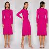 Fashion Women Solid Knitted Dress  Long Sleeves Bottoming Pleated Dress