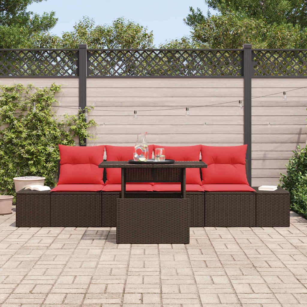 Garden Sofa Set 5 pcs 4 Seater Brown and Red