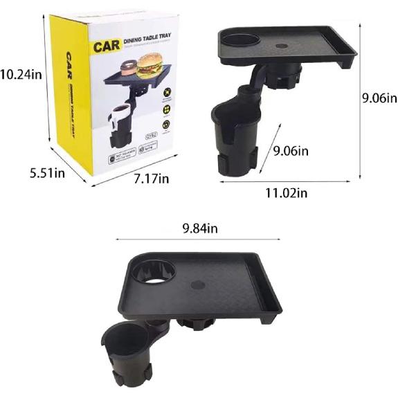 Vehicle-Mounted Multifunctional Water Cup Holder Tray Black Adjustable Cup Holder Dining Plate Expandable Bracket Storage Space-Saving