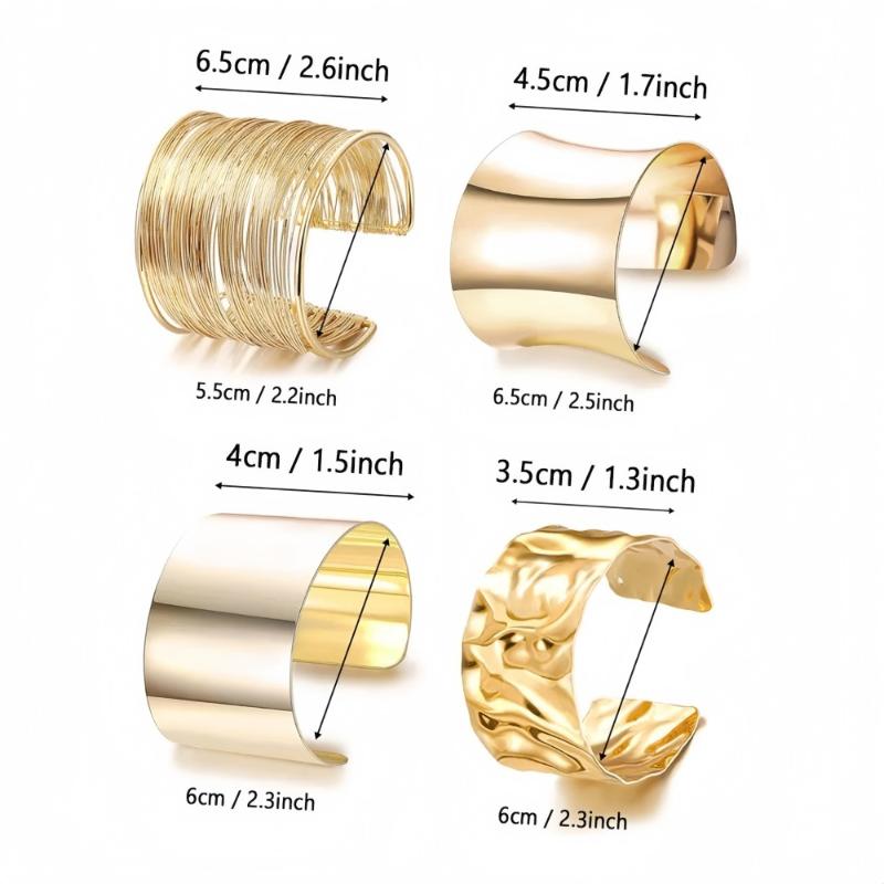 Chunky Gold Color Cuff Bracelets For Women Irregular Minimalist Bangle Bracelets Open Wide Bangle Arm Cuff Jewelry