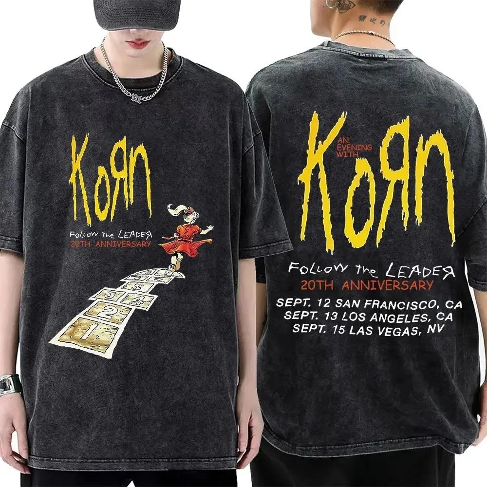 Korn Nu Metal "Follow the Leader" 1998 Album Hopscotch Graphic Oversized Streetwear Vintage Washed T-Shirt Top for Nu Metal & Rock Fans