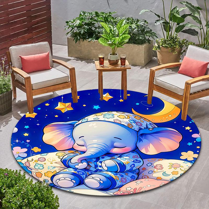 1Pc elephant theme Printed circular carpet, home door mat, outdoor travel protection carpet A4