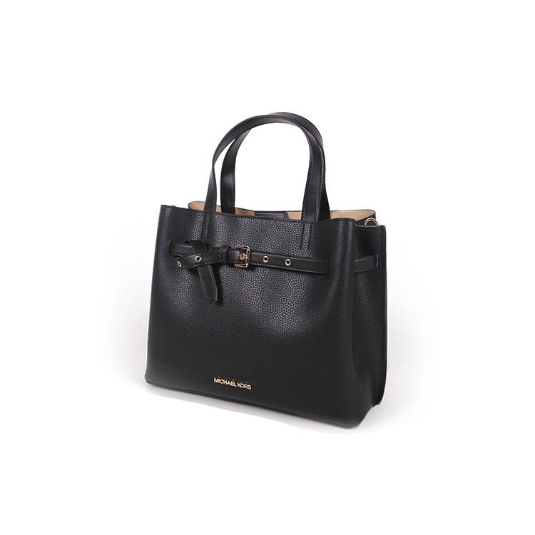 Michael Kors Emilia Litschi-Körnerleder Umhängetasche, Crossbody-Tasche, Handtasche Groß Damen Reines Schwarz 35H0GU5S7T-001