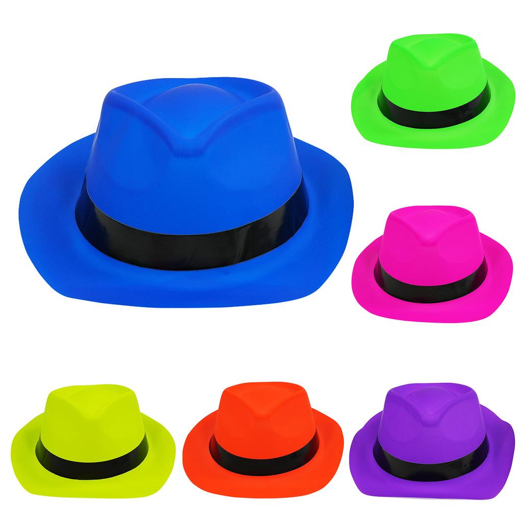 Vintage Homburg Cowboy Hats Fluorescent Color Hat Western Porkpie Hat Rodeos Plastic Hat for Dinner Outdoor Casual Wear