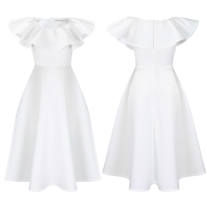 Women Elegant Ruffled High Waist A Line Midi Evening Party Dress