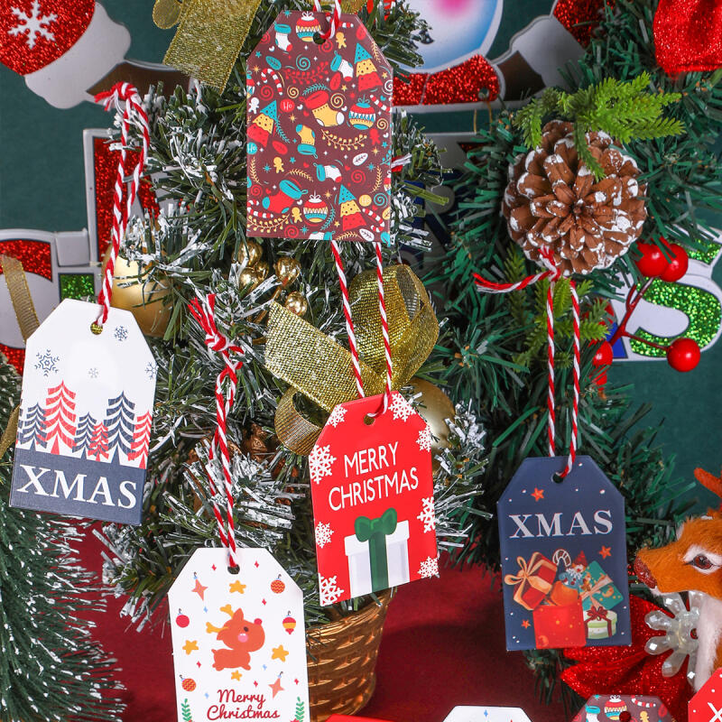 48Pcs 3D Pop Up Christmas Cards Hanging Ornament Cards Christmas Tree Decorations Colorful Gift Tags Red Rope Natural Twine Festive Greeting Cards